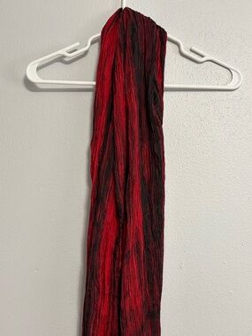 Lua 100% Silk Black Red Striped Long Scarf 76"